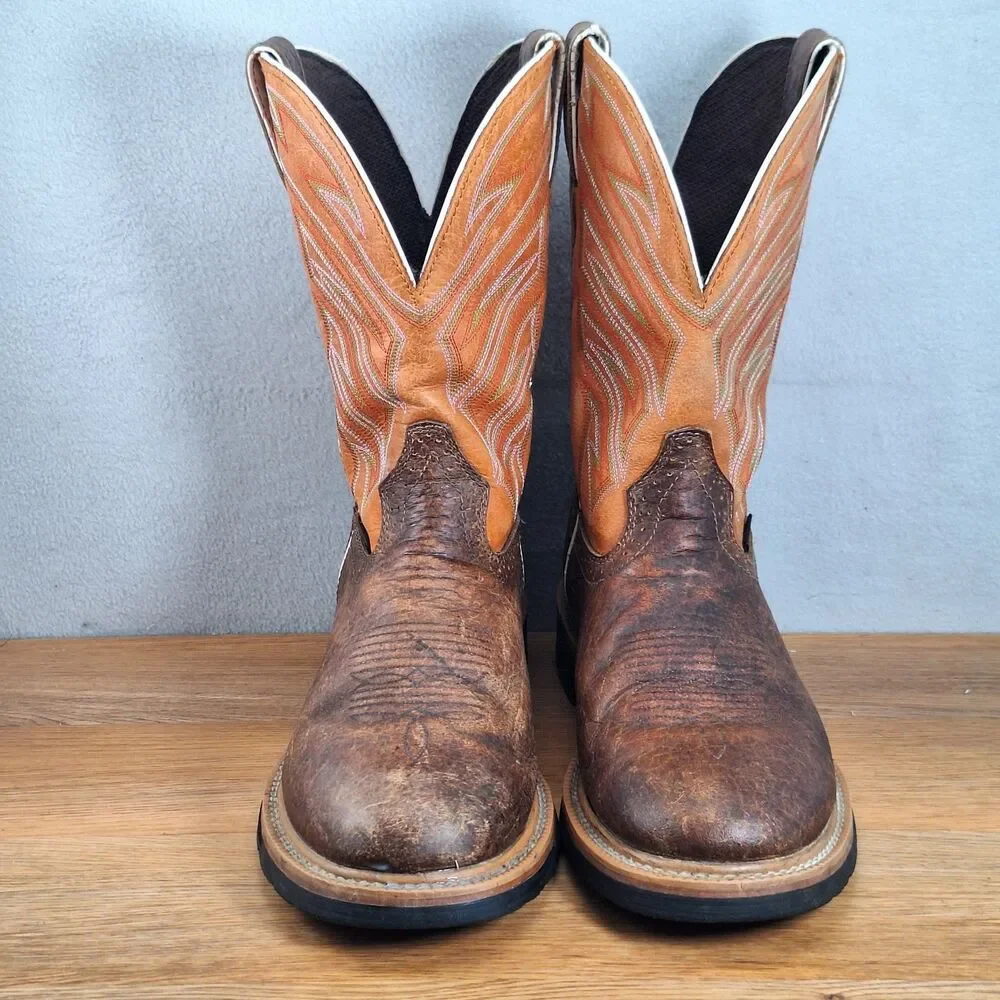 Justin Stampede Men's 10 D Waterproof Western Work Boots Dark Chestnut Leather
